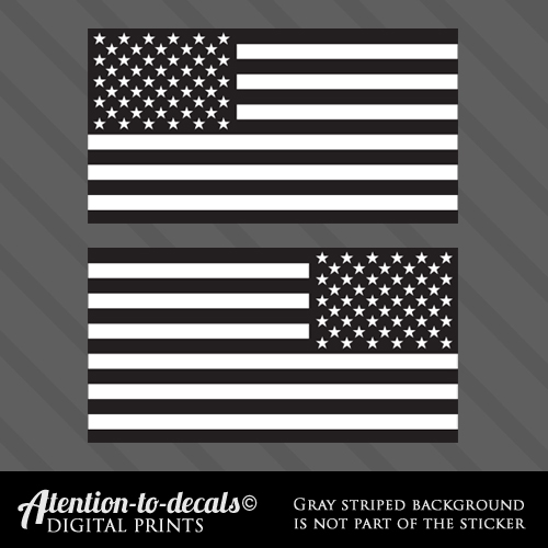 2x Black and White mirrored American Flags decal sticker subdued army ...